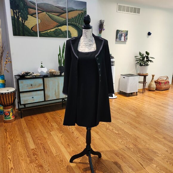 NANETTE LEPORE Duster Dress Suit Black with Gray Crochet Trim - Picture 6 of 16